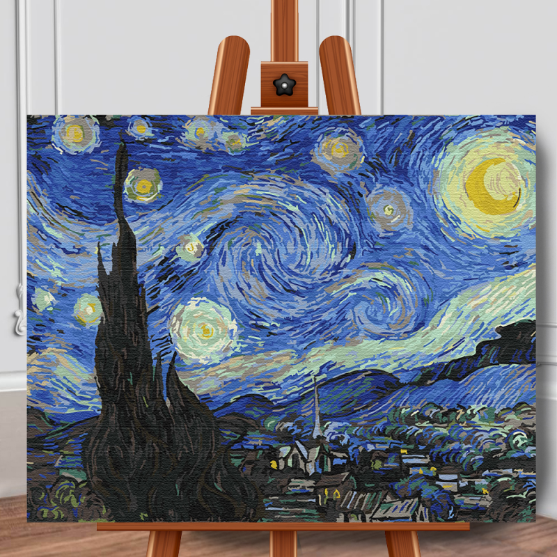 Set pictura pe numere (panza) Noapte instelata Vincent Van Gogh 40x50 cm