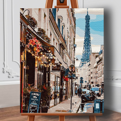 Set pictura pe numere (panza) Un colt din Paris 50x40 cm