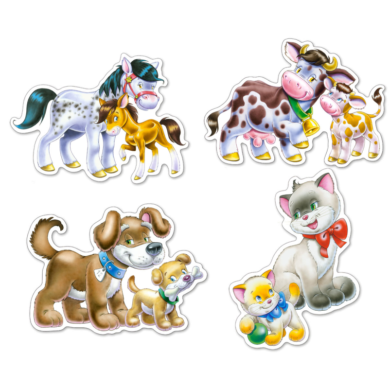 Set 4 Puzzle-uri Animale cu pui – 4/5/6/7 piese