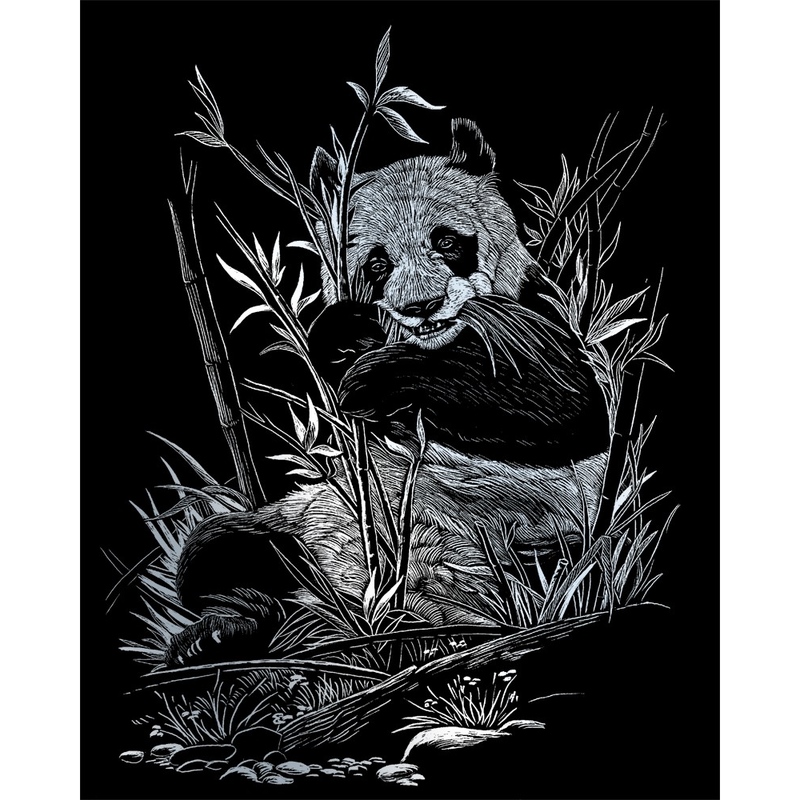 Set gravura pe folie argintie - Panda
