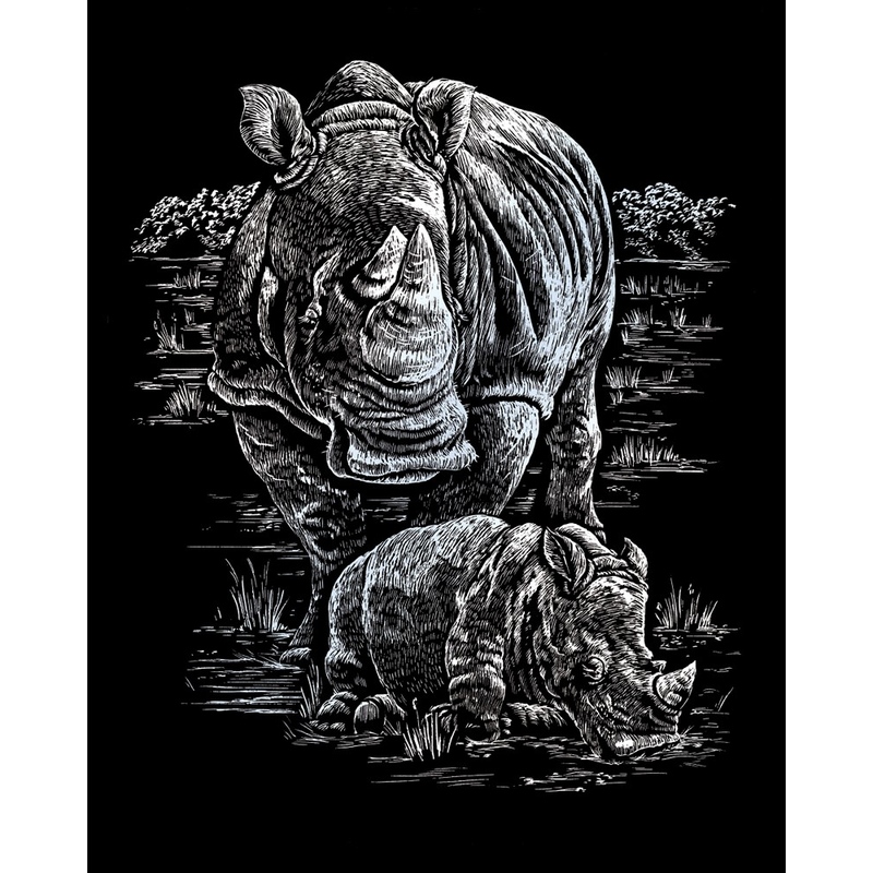 Set gravura pe folie argintie - Rinoceri