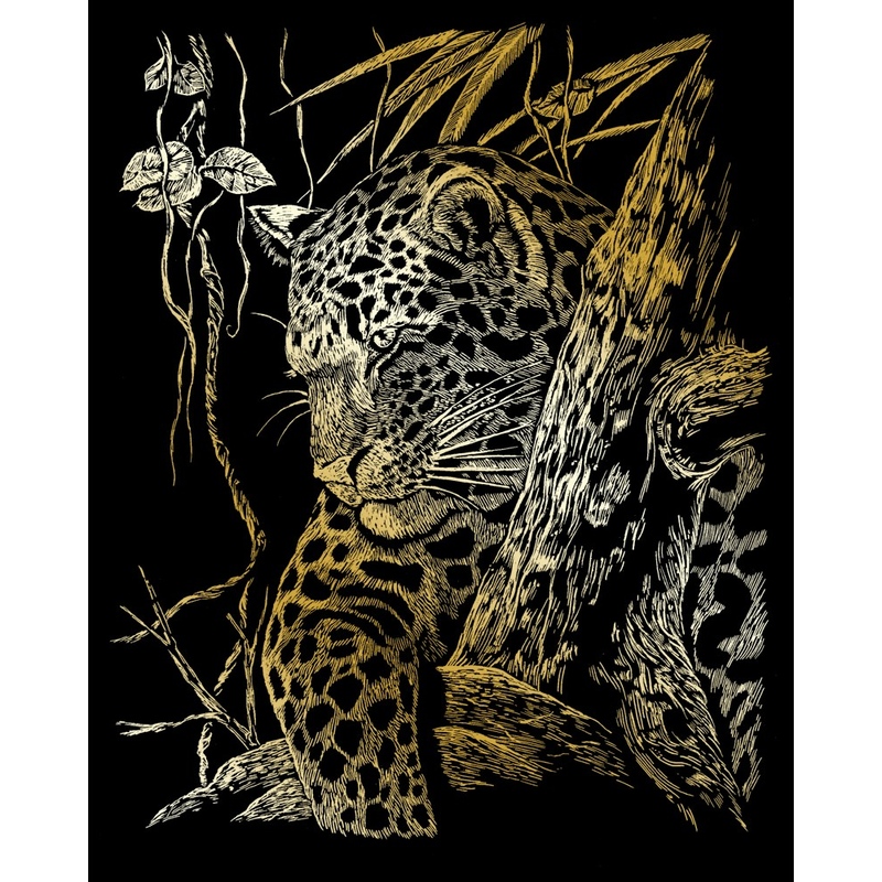 Set gravura pe folie aurie - Leopard