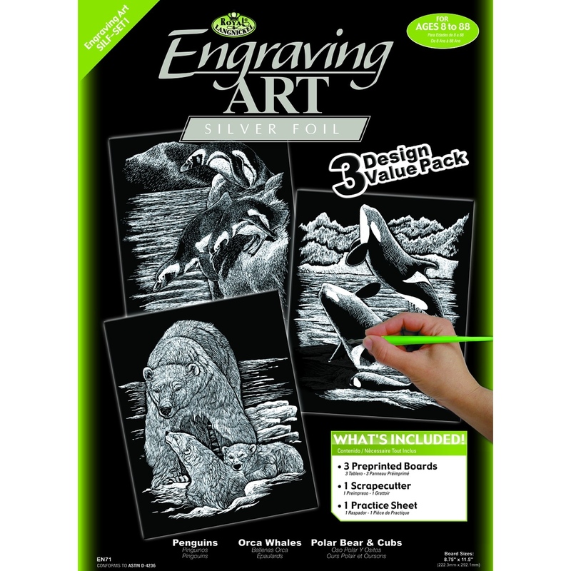 Set 3 gravuri folie argintie Viata polara