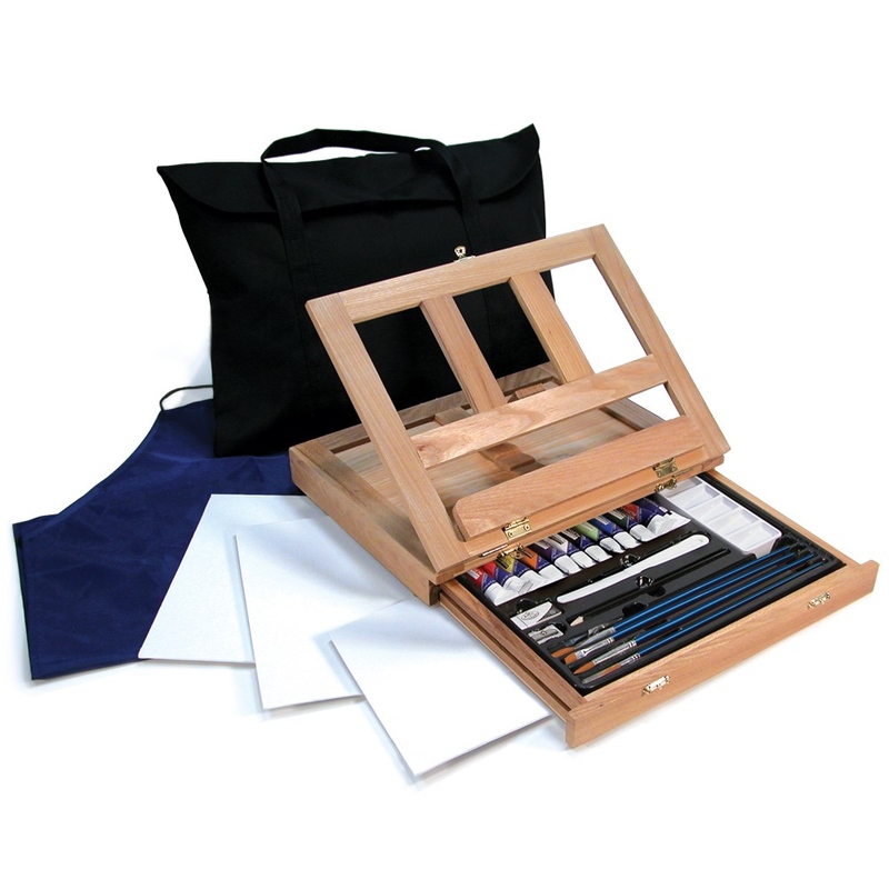 Trusa pictura culori acrilice cu sevalet